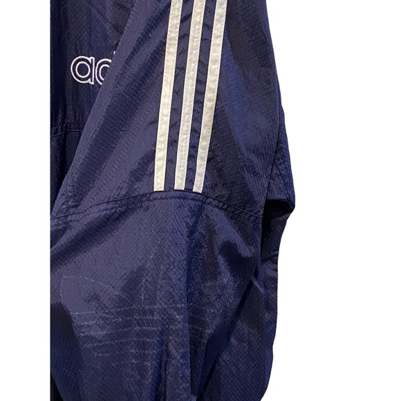 Vintage Adidas Mens Medium Navy Blue Ripstop Hooded Windbreaker Jacket 90s - Picture 9 of 14